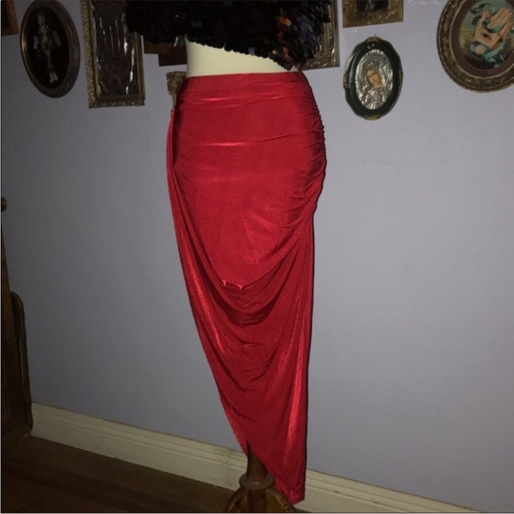 Missguided Slinky Disco Asymmetrical Red Smoldering Smoking Hot Midi Skirt 6 - Picture 9 of 16